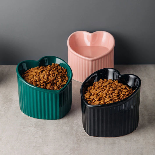 Heart Shape Slanted Ceramic Cat Bowl - Cidero & Co.