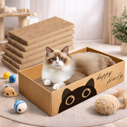Cardboard Cat Scratcher Box with 5 Built-In Scratching Pads