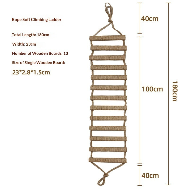 Rope soft climbing ladder with dimensions and specifications on a white background