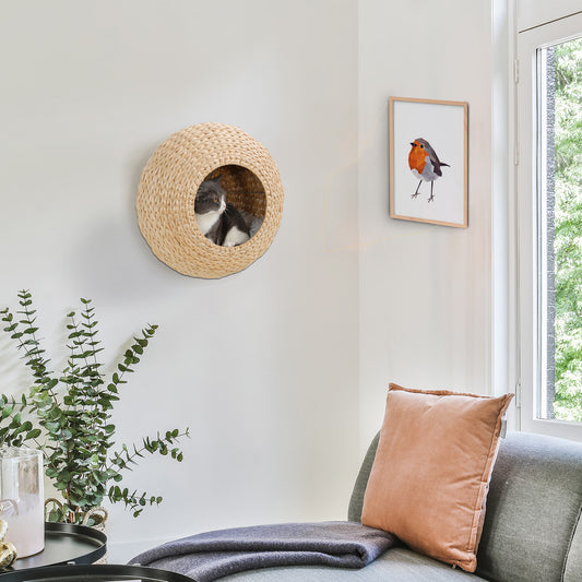 Wood Wall Mounted Cat Condo with Washable Cushion