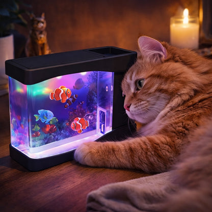 Interactive aquarium LED lamp for cats with color-changing lights and swimming fish