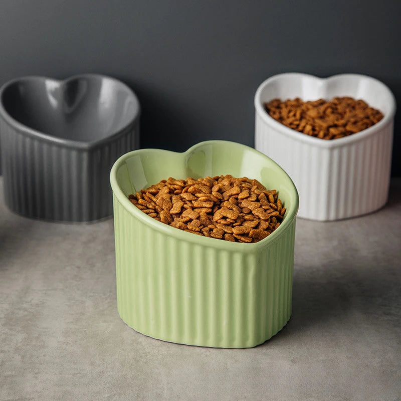 Heart Shape Slanted Ceramic Cat Bowl - Cidero & Co.