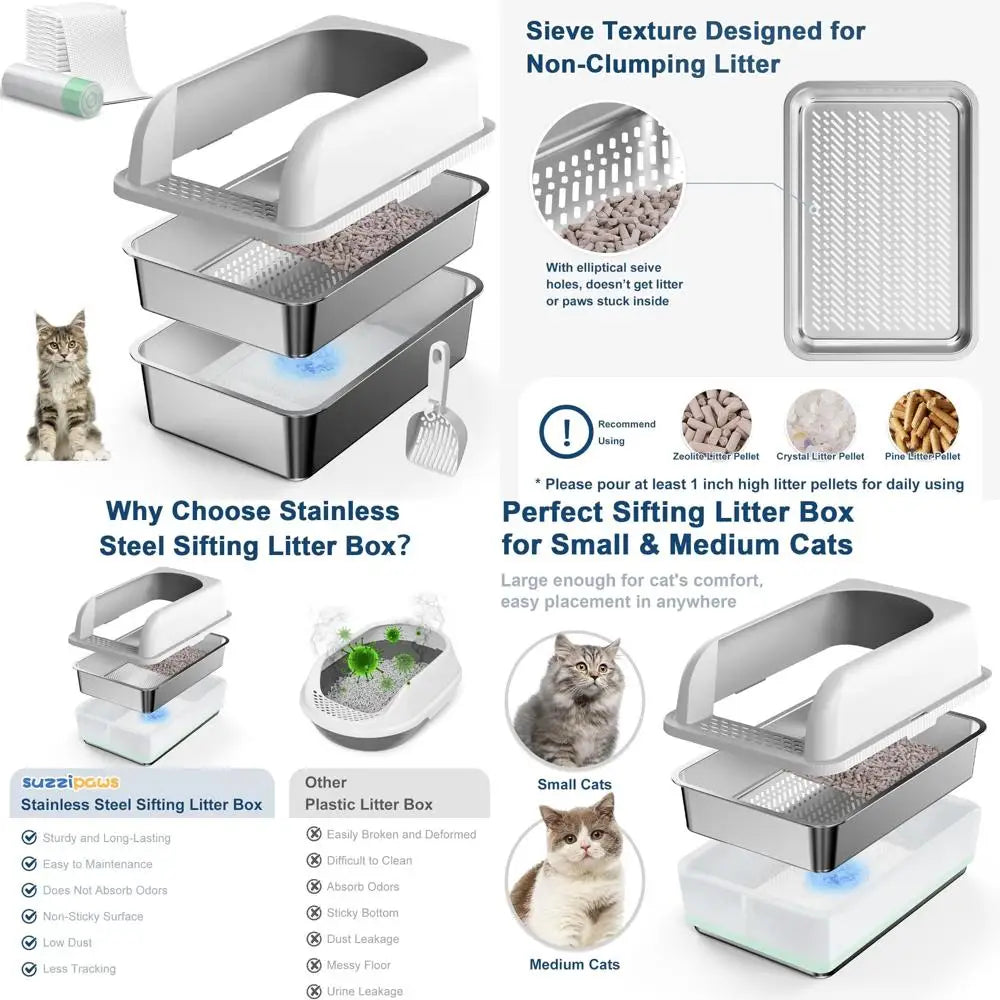 Stainless Steel Sifting Litter Box with Lid - Cidero & Co.