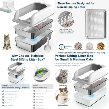Stainless Steel Sifting Litter Box with Lid - Cidero & Co.