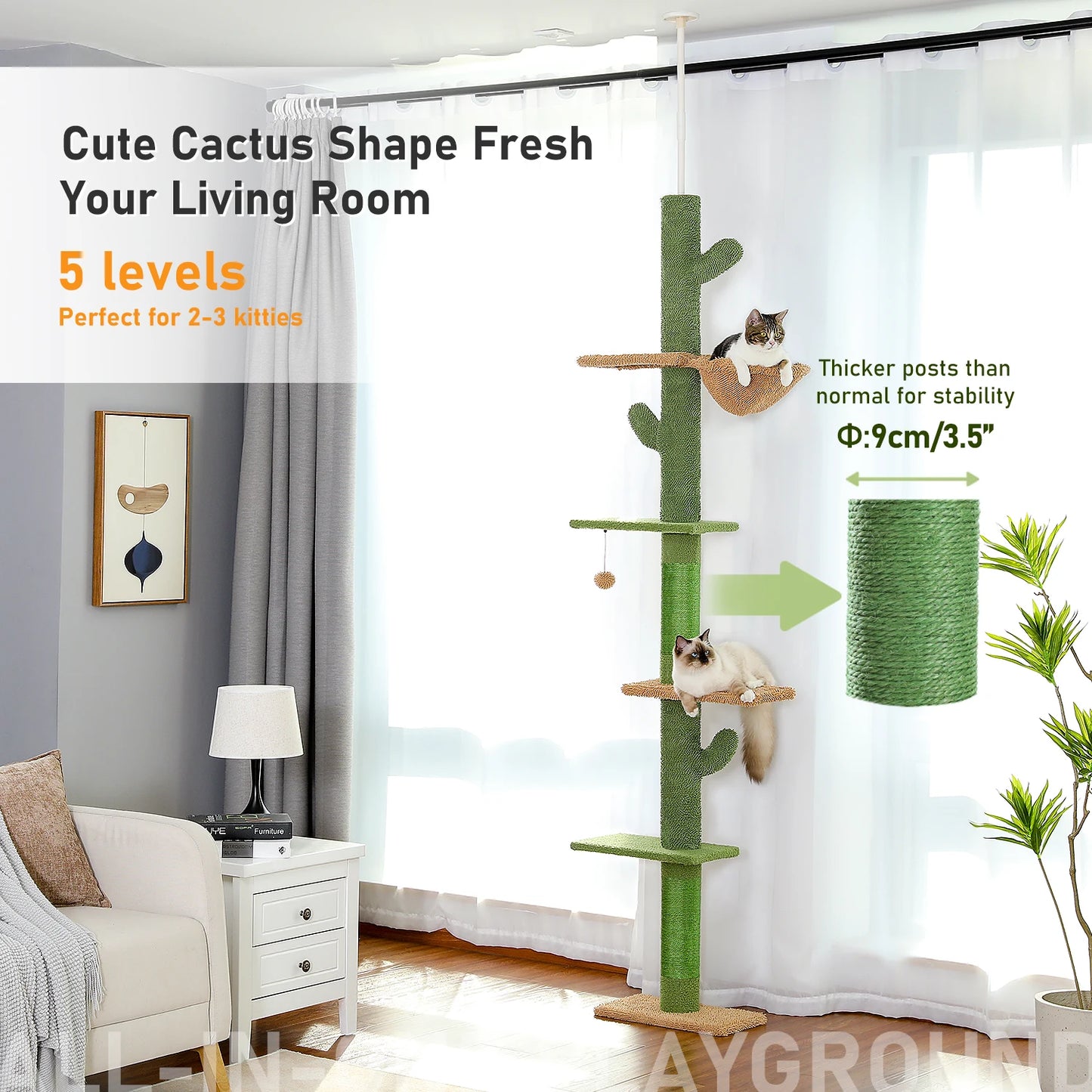 5-Tier Floor to Ceiling Cactus Cat Tree