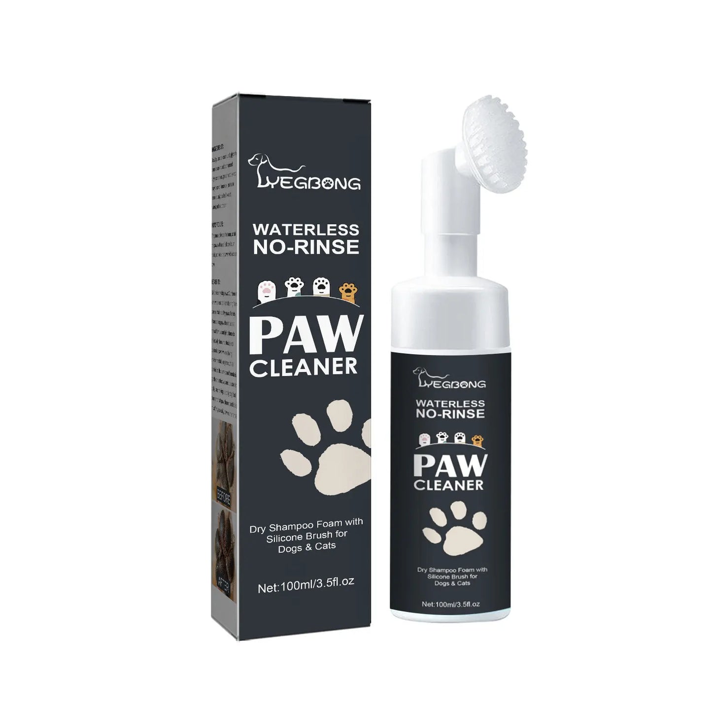 Pet Dry Shampoo Paw Cleaner with Built-In Brush (100ml)
