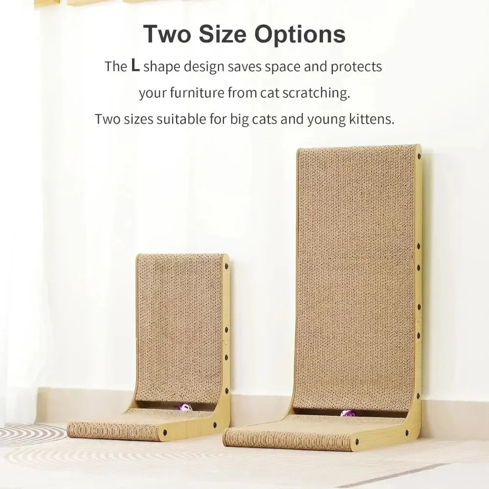 Two cat scratching pads with text explaining their design and benefits.