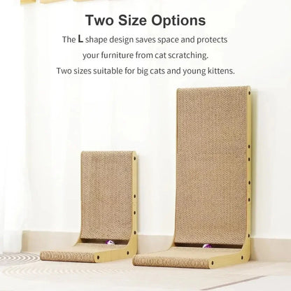 Two cat scratching pads with text explaining their design and benefits.