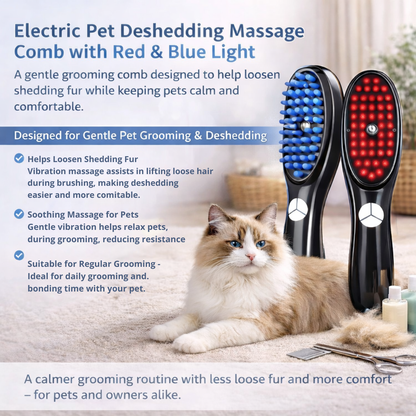 Electric Pet Deshedding Massage Comb with Red & Blue Light