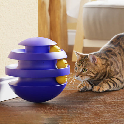 Cat interacting with the blue Wobble Orbit Ball Track Cat Toy