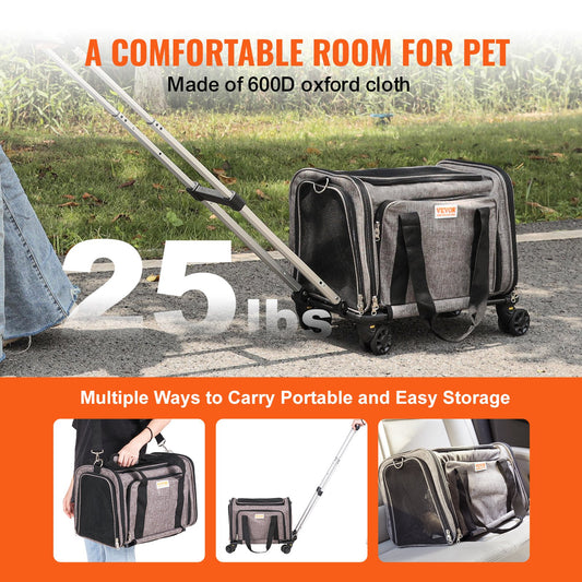 Airline Approved Rolling Cat & Dog Carrier with Wheels