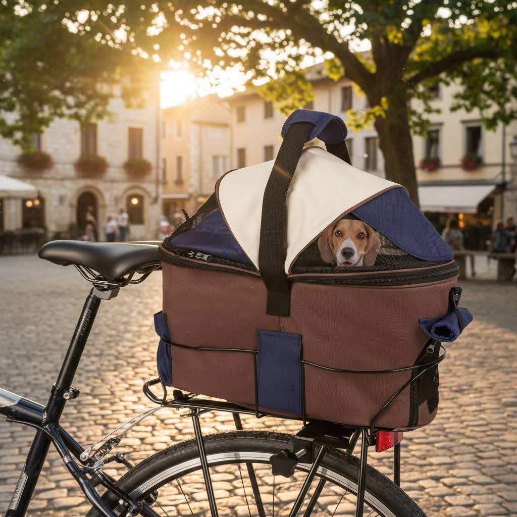Enclosed Padded Dog Rear Bicycle Basket with Steel Frame