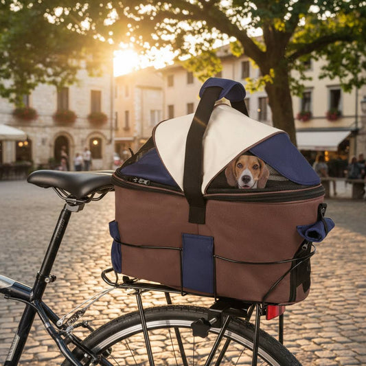 Enclosed Padded Dog Rear Bicycle Basket with Steel Frame