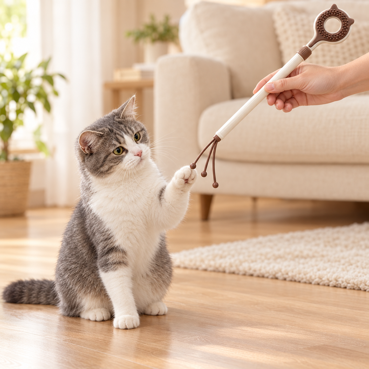 Reach & Ruffle Telescopic Cat Scratcher Wand